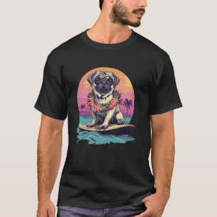 Camiseta Cachorro Engraçado Pug Em Uma Prancha De Surfe Sur