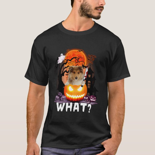 Camiseta Cachorro Engraçado Quão Duro Collie Com Faca Hallo (Frente)