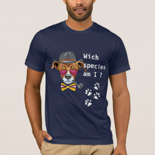 Camiseta Cachorro engraçado Que espécie sou eu homem azul e