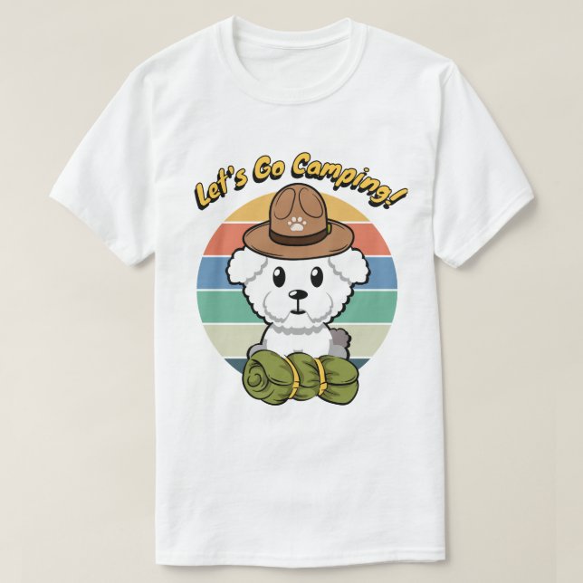 Camiseta Cachorro engraçado quer ir acampar (Frente do Design)