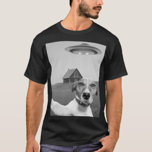 Camiseta Cachorro Engraçado Selfie com Prato Voador UFO Ali