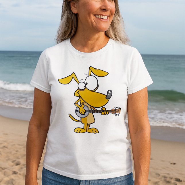Camiseta Cachorro Engraçado Tocando Música Banjo (Criador carregado)