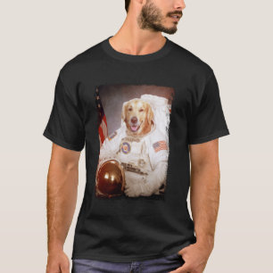 Camiseta Cachorro Espacial Astronauta Retriever Dourado Eng