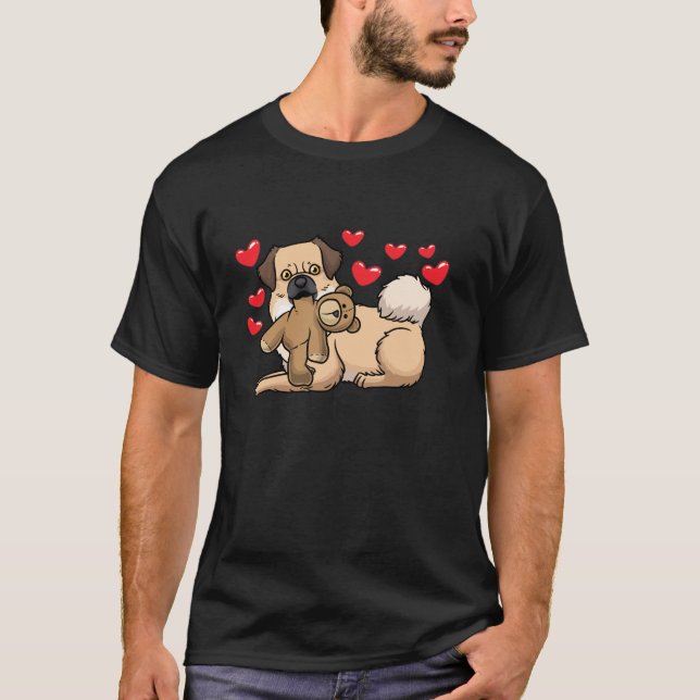 Camiseta Cachorro Espanhol Tibetano Com Animal Enchido De L (Frente)