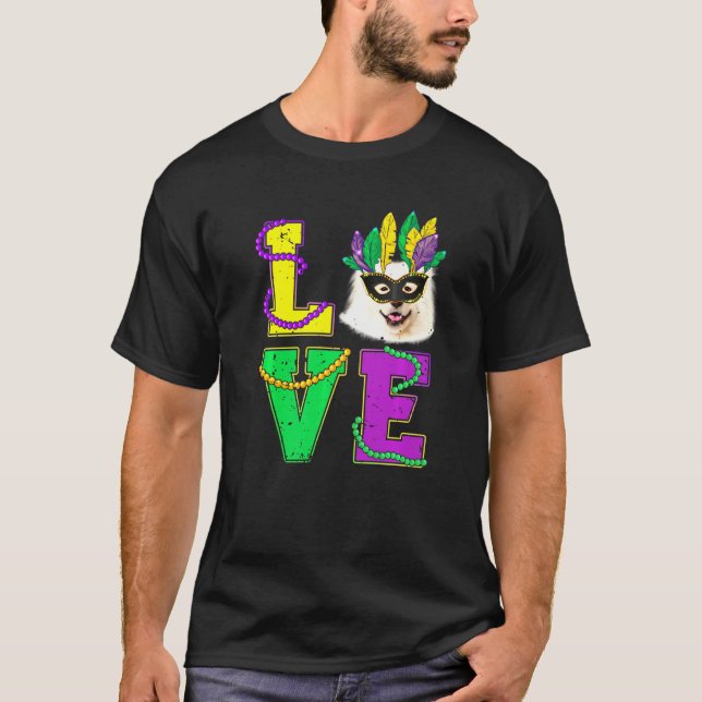Camiseta Cachorro Esquimó Americano Adoro Homens Mardi Gras (Frente)