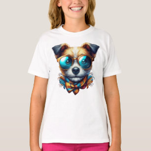 Camiseta Cachorro Estiloso Com Óculos Arte de Pet Colorida