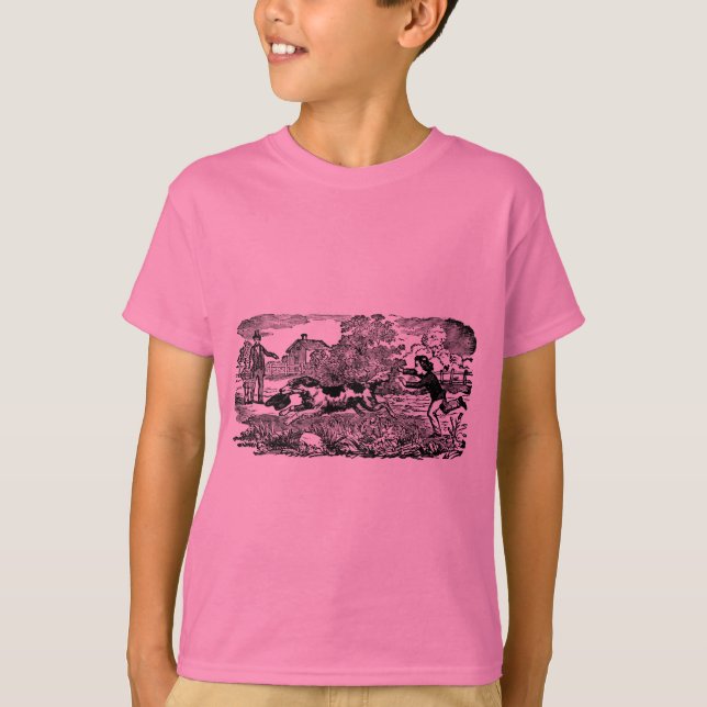 Camiseta Cachorro executando ilustração vitoriana antiga de (Frente)