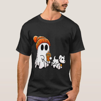Camiseta Cachorro Fantasma Andando Roupa de Halloween Engra