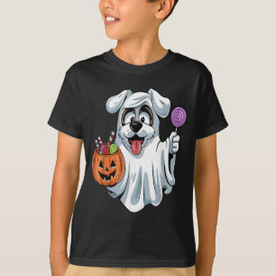 Camiseta Cachorro Fantasma Com Cesta De Doces De Abóbora No