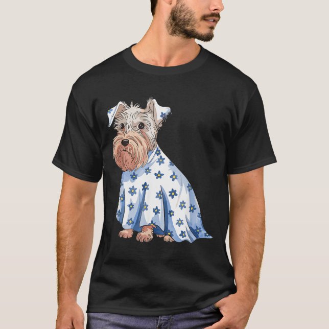 Camiseta Cachorro Fantasma de Halloween Com Flores Funny Ha (Frente)