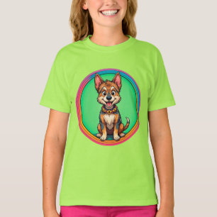 Camiseta Cachorro Feliz de Desenho Animado Colorido