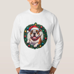 Camiseta Cachorro Feliz Dentro de Grinalda Festiva de Natal
