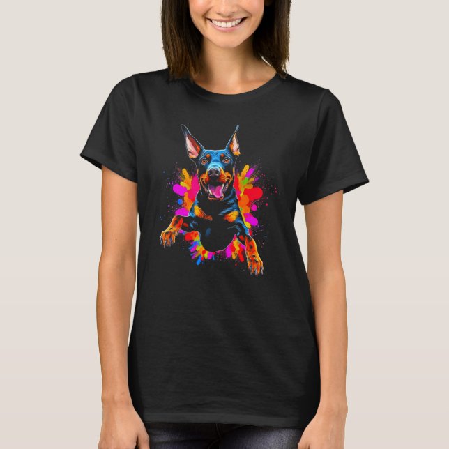 Camiseta Cachorro Feliz Doberman Pinscher (Frente)