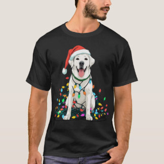 Camiseta Cachorro Feliz Enrolado em Luzes de Natal