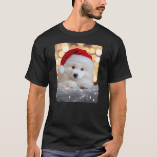 Camiseta Cachorro Feriado de Natal, Samoyed, Com Papai Noel