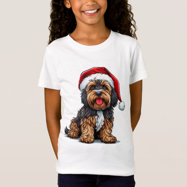 Camiseta Cachorro Festivo com Chapéu de Papai Noel (Frente)
