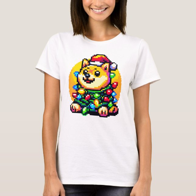 Camiseta Cachorro Festivo - Luzes de Natal de Pixel Bonito (Frente)