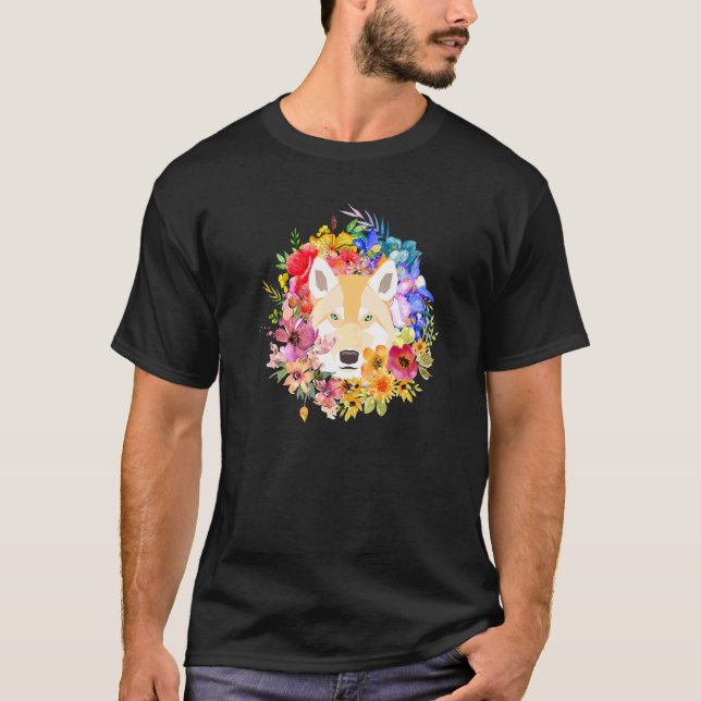 Camiseta Cachorro Floral E Flores De Mola Design Para O Flo (Frente)