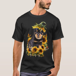 Camiseta Cachorro Fofo Borboleta Girassol Rottweiler