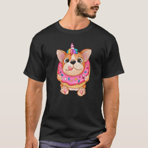Camiseta Cachorro Fofo Corgi Comer Donut Unicórnio Fofo Cac