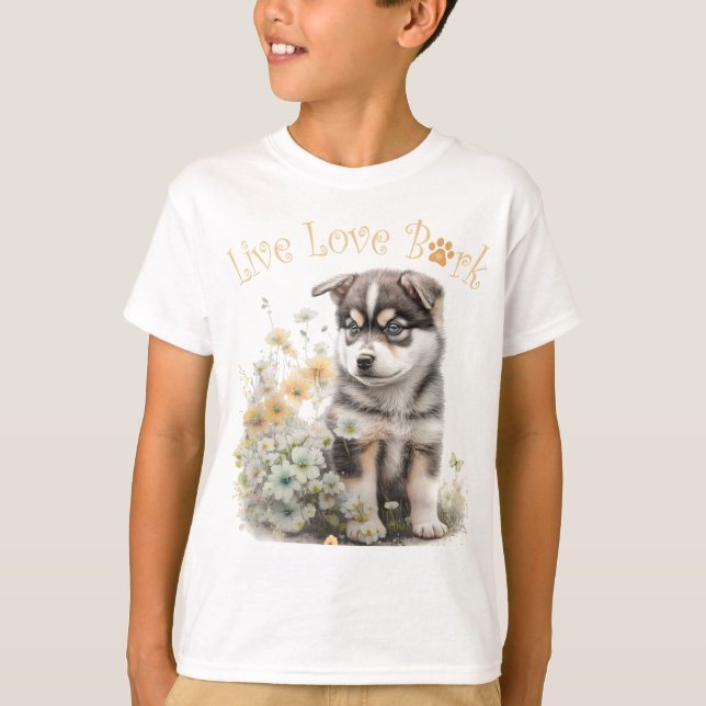 Camiseta Cachorro Fofo do Malamute do Alasca Floral (Frente)