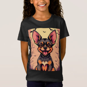 Camiseta Cachorro Fofo em Cena de Halloween com Abóboras