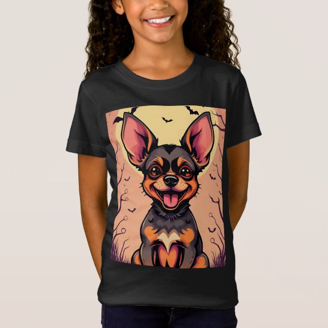 Camiseta Cachorro Fofo em Cena de Halloween com Abóboras (Frente)