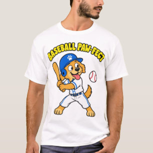 Camiseta Cachorro Fofo Jogando Beisebol Paw feito Roupa Esp