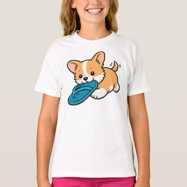 Camiseta Cachorro Fofo Mordendo Chinelo (Frente)