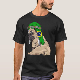 Camiseta Cachorro Fofo Pug Retro Bandeira Brasil Orgulho