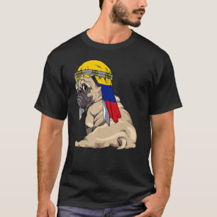 Camiseta Cachorro Fofo Pug Retro Bandeira Colômbia Orgulho