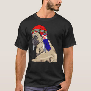 Camiseta Cachorro Fofo Pug Retro Bandeira Croácia Orgulho