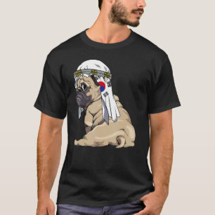 Camiseta Cachorro Fofo Pug Retro Bandeira da Coreia do Sul