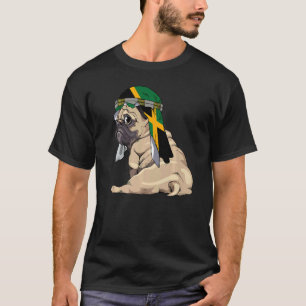 Camiseta Cachorro Fofo Pug Retro Bandeira Jamaica Orgulho