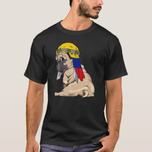 Camiseta Cachorro Fofo Pug Retro Orgulho Bandeira Colômbia