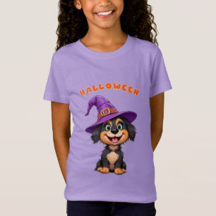Camiseta Cachorro Fofo Vestindo um Chapéu de Bruxa