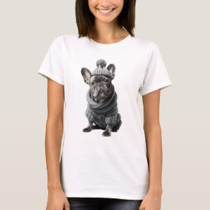Camiseta Cachorro francês adorável em Inverno Tricotado