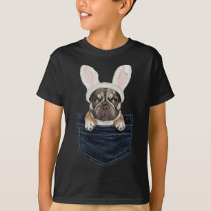 Camiseta Cachorro francês bonitinho chapéu de coelho no bol