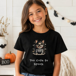 Camiseta Cachorro francês Bulldog Halloween Esqueleto Fofo