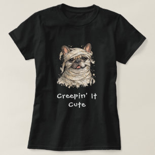 Camiseta Cachorro francês Bulldog Halloween Múmia Assustand