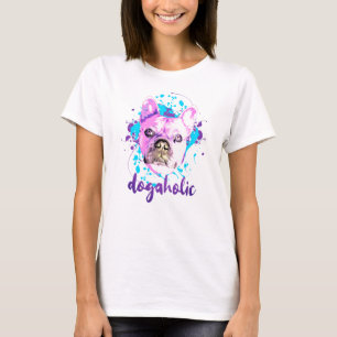 Camiseta Cachorro Francês Cachorro Face Azul Cor-de-Rosa