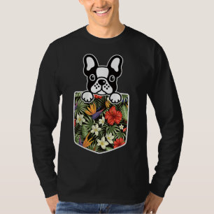 Camiseta Cachorro Francês Cachorro-Grande No Bolso De Flor