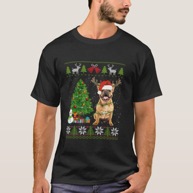 Camiseta Cachorro Francês Cachorro Noel Hat Sweater Feio Xm (Frente)