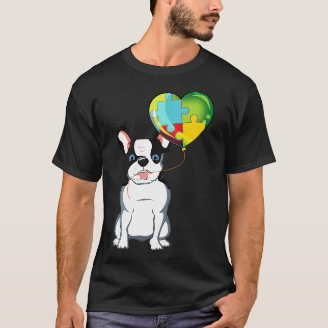 Camiseta Cachorro Francês de Autismo Puzzles Hear (Frente)