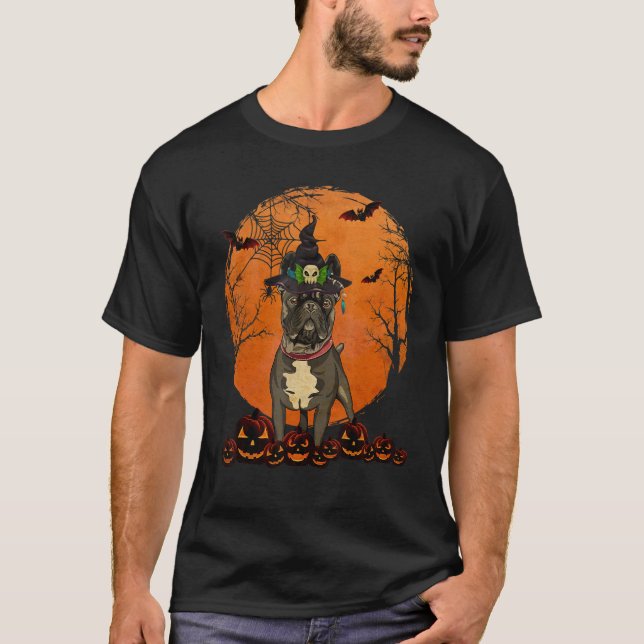 Camiseta Cachorro francês do Halloween Jack O Lantern Pumpk (Frente)