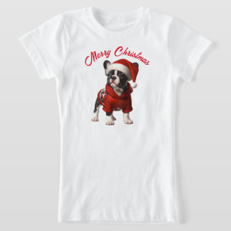 Camiseta Cachorro francês e Santa Hat