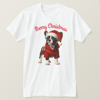Camiseta Cachorro francês e Santa Hat