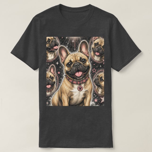 Camiseta Cachorro Francês Fofo Amante Celestial (Frente do Design)