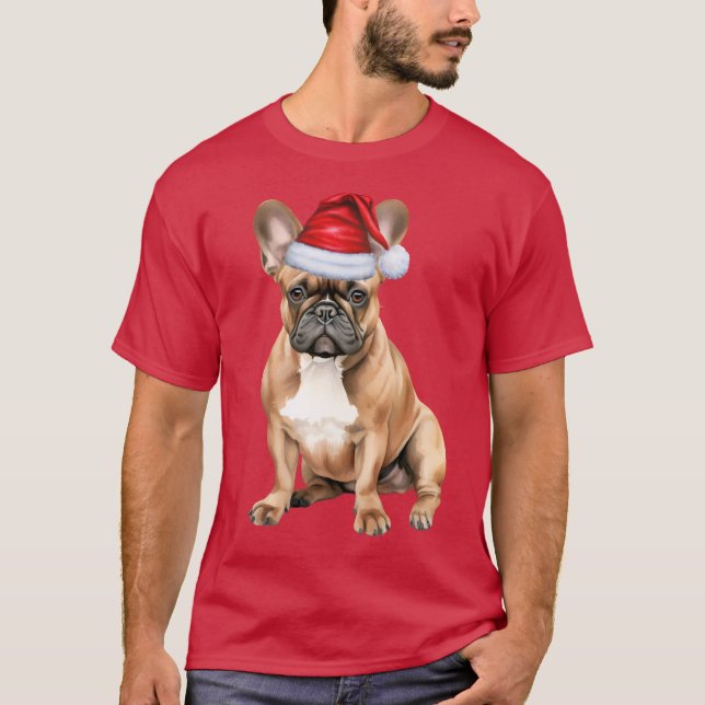 Camiseta Cachorro francês fofo Natal engraçado (Frente)