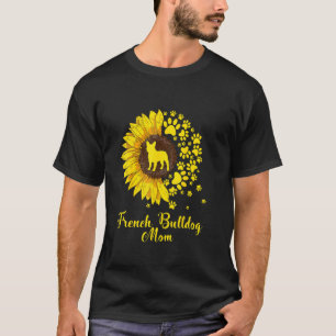Camiseta Cachorro francês giro Mãe Cachorro girassol Mãe mã